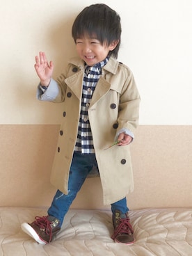 「kids」｜「アイテム（トレンチコート）」を使った、megumicchi__さん（キッズ・90cm）の冬コーディネート