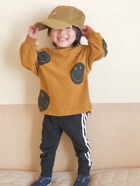 「newhattan（ニューハッタン）の【NEWHATTAN】コーデュロイキャップ（キャップ）」を使った、megumicchi__さん（キッズ・90cm）の春コーディネート