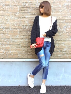 「Ungrid（アングリッド）のフレイドヘムストスリ（デニムパンツ）」を使った、NOAさん（レディース・165cm）の冬コーディネート