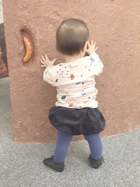 「アイテム（タイツ/ストッキング、ブルー系）」を使った、YUKI☻໊*೨⋆*✩さん（キッズ・70cm）の冬コーディネート