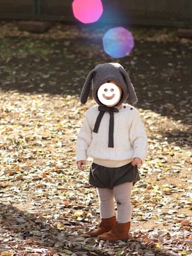 「ボンネット」｜「アイテム（その他）」を使った、YUKI☻໊*೨⋆*✩さん（キッズ・80cm）の冬コーディネート