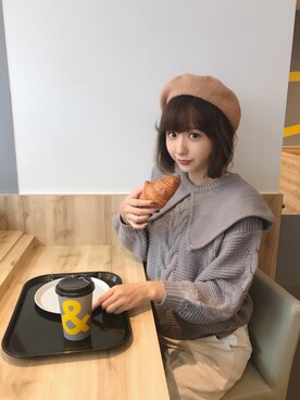 「RUBY AND YOU（ルビーアンドユー）のアイテム（ハンチング/ベレー帽）」を使った、AMOさん（レディース・167cm）の冬コーディネート