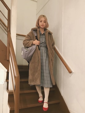 「アイテム（シャツワンピース）」を使った、AMOさん（レディース・168cm・20代）の冬コーディネート