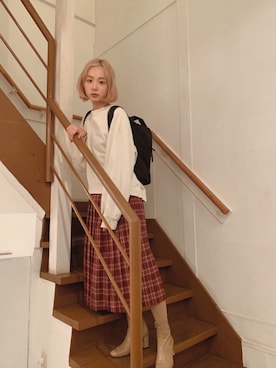 「Steven Alan（スティーブンアラン）のアイテム（ブーツ）」を使った、AMOさん（レディース・168cm）の冬コーディネート