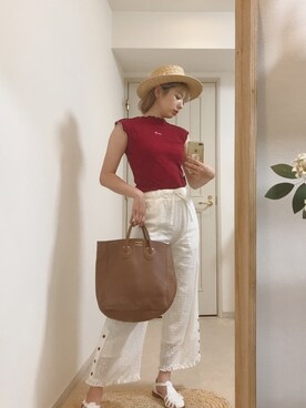 「RUBY AND YOU（ルビーアンドユー）のアイテム（ハット）」を使った、AMOさん（レディース・168cm）の夏コーディネート