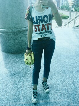 「アイテム（腕時計、パープル系）」を使った、DRINKさん（レディース・164cm）の秋コーディネート