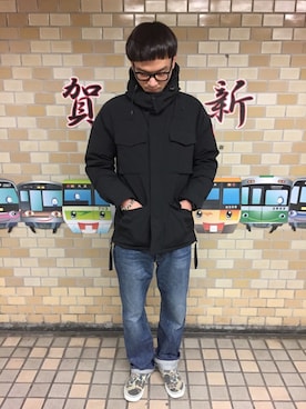 「アイテム（スリッポン、その他）」を使った、HUMMERさん（メンズ・177cm）の冬コーディネート