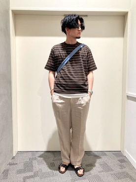 「URBAN RESEARCH DOORS（アーバンリサーチドアーズ）のハードマンズリネン 2タックトラウザー（その他パンツ）」を使った、やまChanさん（メンズ・182cm）の春コーディネート