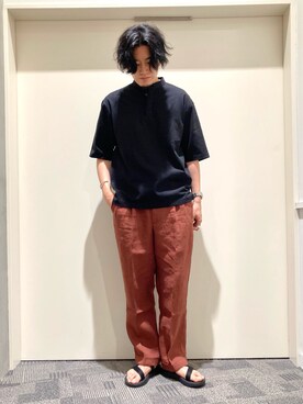 「URBAN RESEARCH DOORS（アーバンリサーチドアーズ）のハードマンズリネン 2タックトラウザー（その他パンツ）」を使った、やまChanさん（メンズ・182cm）の夏コーディネート