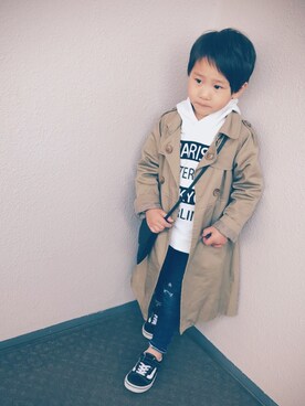 「kids」｜「アイテム（トレンチコート）」を使った、ksさん（キッズ・100cm）の春コーディネート