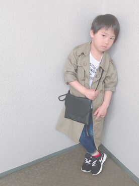 「no brand（ノーブランド）のアイテム（トレンチコート）」を使った、ksさん（キッズ・100cm）の春コーディネート