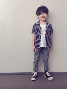 「MARKEY'S（マーキーズ）のアイテム（シャツ/ブラウス、ブルー系）」を使った、ksさん（キッズ）の春コーディネート