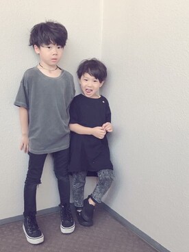 「GLOBAL WORK（グローバルワーク）の【キッズ】ピグメントBIG-Tシャツ半袖/761393（Tシャツ/カットソー、グレー系）」を使った、ksさん（キッズ）の春コーディネート