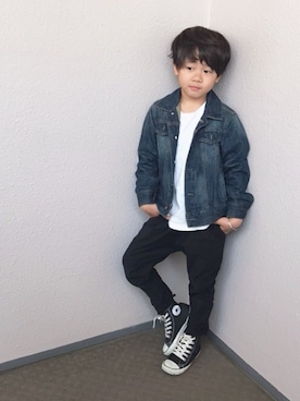 「ZARA KIDSのアイテム（デニムジャケット、ブルー系）」を使った、ksさん（キッズ）の春コーディネート