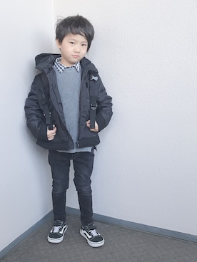 「COMME CA ISM（コムサイズム）のアイテム（ブルゾン）」を使った、ksさん（キッズ・110cm）の冬コーディネート