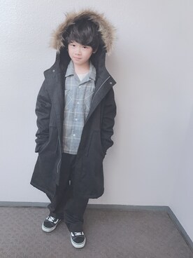 「no brand（ノーブランド）のアイテム（モッズコート）」を使った、ksさん（キッズ・125cm）の冬コーディネート