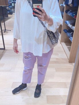 「リメイクデニム」｜「アイテム（シャツ/ブラウス）」を使った、rihi_to⋆﻿ さん（レディース・157cm）の夏コーディネート