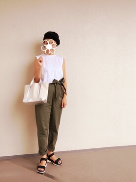 「カーキパンツ」｜sawawaさん（レディース・157cm）の夏コーディネート