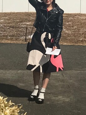 「アニエスベー」｜「アイテム（ライダースジャケット）」を使った、葵さん（レディース・155cm）の春コーディネート
