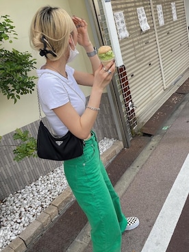 「ショート丈トップス」｜「アイテム（スリッポン）」を使った、lisaさん（レディース・158cm）の夏コーディネート