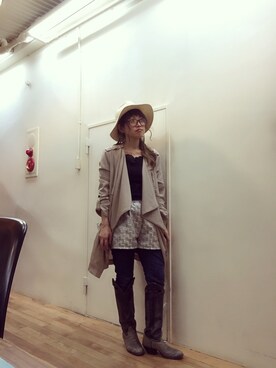 「ブーツイン」｜「アイテム（ノーカラージャケット）」を使った、TSUYUさん（レディース・149cm）の冬コーディネート