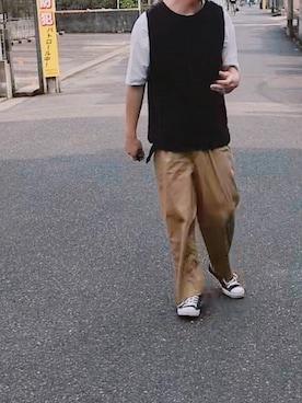 「MONKEY TIME（モンキータイム）のアイテム（チノパンツ）」を使った、キノさん（メンズ・174cm）の春コーディネート
