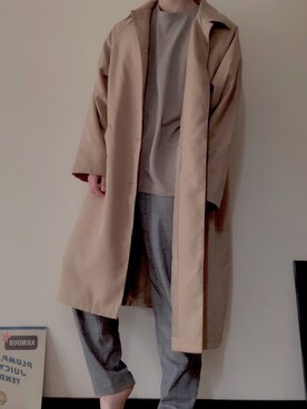 「kutir（クティール）のアイテム（ステンカラーコート）」を使った、ゆうとさん（メンズ・173cm）の春コーディネート