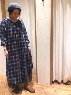 「2wayワンピース」｜「アイテム（ハンチング/ベレー帽）」を使った、yukach1101さん（レディース・160cm）の秋コーディネート