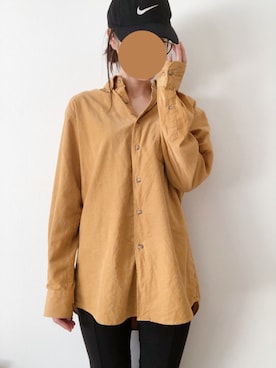 「UNIQLO（ユニクロ）のMEN コーデュロイシャツ（長袖）（シャツ/ブラウス、イエロー系）」を使った、namiさん（レディース・162cm）の秋コーディネート