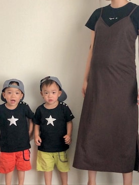 「GU（ジーユー）のアイテム（ワンピース、ブラウン系）」を使った、namiさん（レディース・162cm）の夏コーディネート