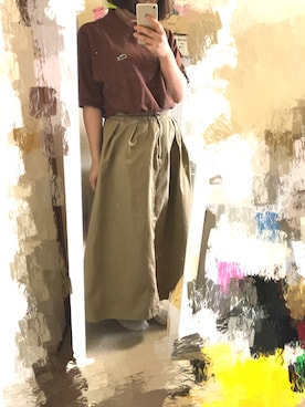 「アイテム（ポロシャツ、ブラウン系）」を使った、κanamiさん（レディース・153cm）の夏コーディネート