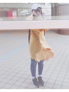 「ベルイエロー」｜「アイテム（シャツワンピース）」を使った、YUKIさん（レディース・155cm）の春コーディネート