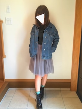 「オーガンジー」｜「アイテム（デニムジャケット）」を使った、YUKIさん（レディース・155cm）の春コーディネート