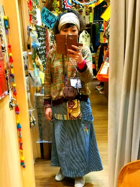 「エスニック」｜「アイテム（ダウンジャケット/コート）」を使った、トミーさん（レディース・162cm）の冬コーディネート