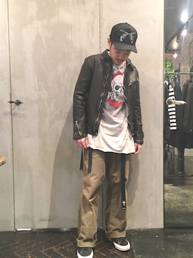 「roar（ロアー）のアイテム（キャップ）」を使った、takaya  ogawaさん（メンズ・172cm）の冬コーディネート