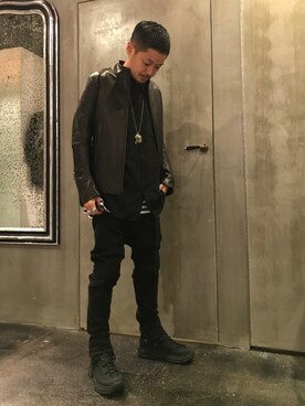 「ROYAL FLASH（ロイヤルフラッシュ）のアイテム（ライダースジャケット）」を使った、takaya  ogawaさん（メンズ・172cm）の秋コーディネート