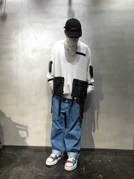 「ROYAL FLASH（ロイヤルフラッシュ）のアイテム（スウェット）」を使った、takaya  ogawaさん（メンズ・172cm）の春コーディネート