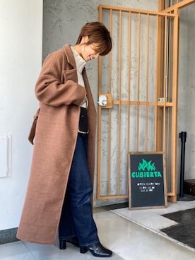 「ゆるニット」｜「アイテム（チェスターコート）」を使った、noriさん（レディース・159cm）の冬コーディネート