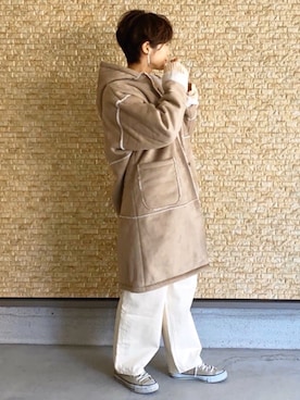 「ホワイトデニム」｜「アイテム（ムートンコート）」を使った、noriさん（レディース・159cm）の冬コーディネート