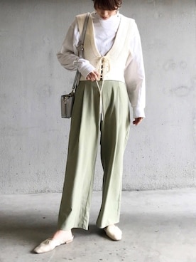 「ピスタチオ」｜「アイテム（スリッポン）」を使った、noriさん（レディース・159cm）の春コーディネート