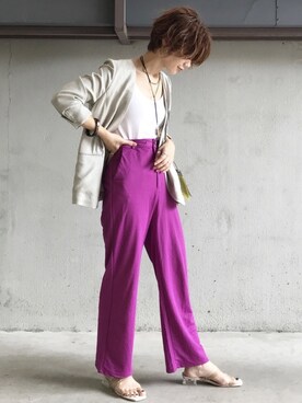 「クリアサンダル」｜「アイテム（ノーカラージャケット）」を使った、noriさん（レディース・159cm）の夏コーディネート