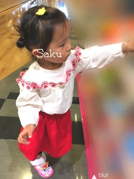 「Moujonjon（ムージョンジョン）のアイテム（ワンピース/ドレス）」を使った、SAKURAさん（キッズ・80cm）の夏コーディネート
