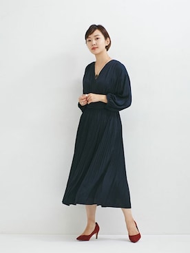 「アイテム（ワンピース、ブルー系）」を使った、nanoPR takasakiさん（レディース・155cm）の秋コーディネート