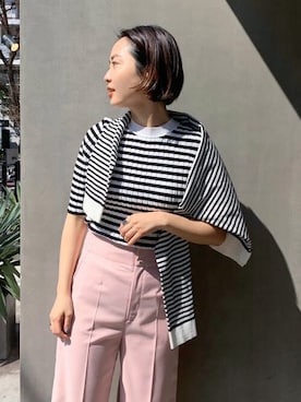 「ボーダーニット」｜nanoPR takasakiさん（レディース・155cm）の夏コーディネート