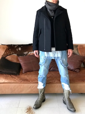 「レイヤードstyle」｜「アイテム（ピーコート）」を使った、nouvelle Ark  樋口蒼馬さん（メンズ・177cm）の冬コーディネート