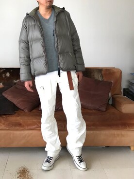 「CONVERSE（コンバース）のCONVERSE  コンバース LEATHER ALL STAR HI  レザーオールスターハイ  32044990  WHITE（スニーカー）」を使った、nouvelle Ark  樋口蒼馬さん（メンズ・177cm）の春コーディネート