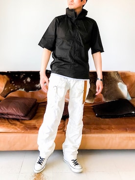 「CONVERSE（コンバース）のCONVERSE  コンバース LEATHER ALL STAR HI  レザーオールスターハイ  32044990  WHITE（スニーカー）」を使った、nouvelle Ark  樋口蒼馬さん（メンズ・177cm）の夏コーディネート