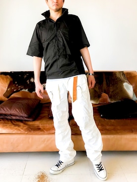 「CONVERSE（コンバース）のCONVERSE  コンバース LEATHER ALL STAR HI  レザーオールスターハイ  32044990  WHITE（スニーカー）」を使った、nouvelle Ark  樋口蒼馬さん（メンズ・177cm）の夏コーディネート