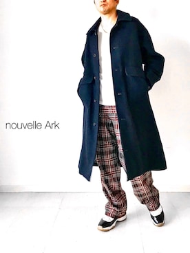 「アイテム（オールインワン・サロペット、パープル系）」を使った、nouvelle Ark  樋口蒼馬さん（メンズ・177cm）の秋コーディネート