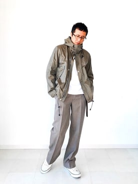 「スラックスパンツ」｜「アイテム（マウンテンパーカー）」を使った、nouvelle Ark  樋口蒼馬さん（メンズ・177cm）の春コーディネート